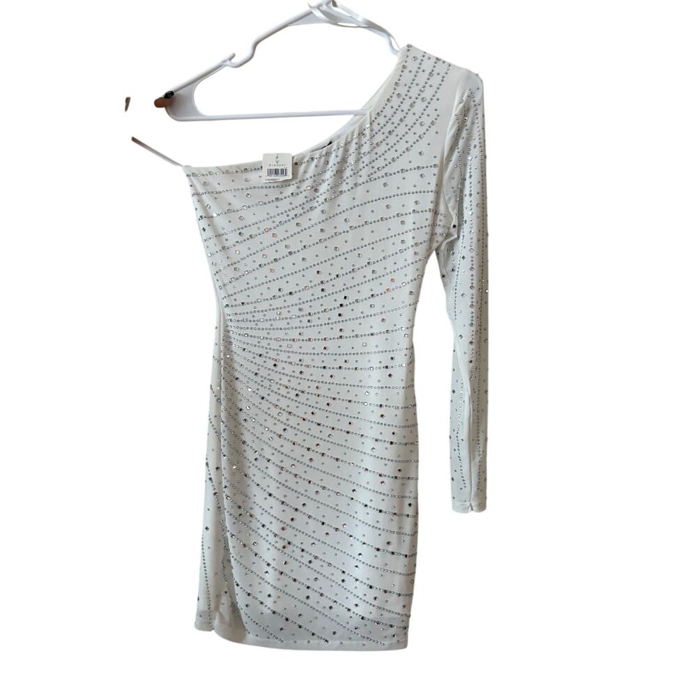 NEW Windsor XS White Dress with Rhinestones One Shoulder Strapless